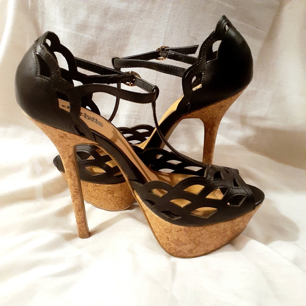 Black Open Toe Heels w/Wood Bottoms